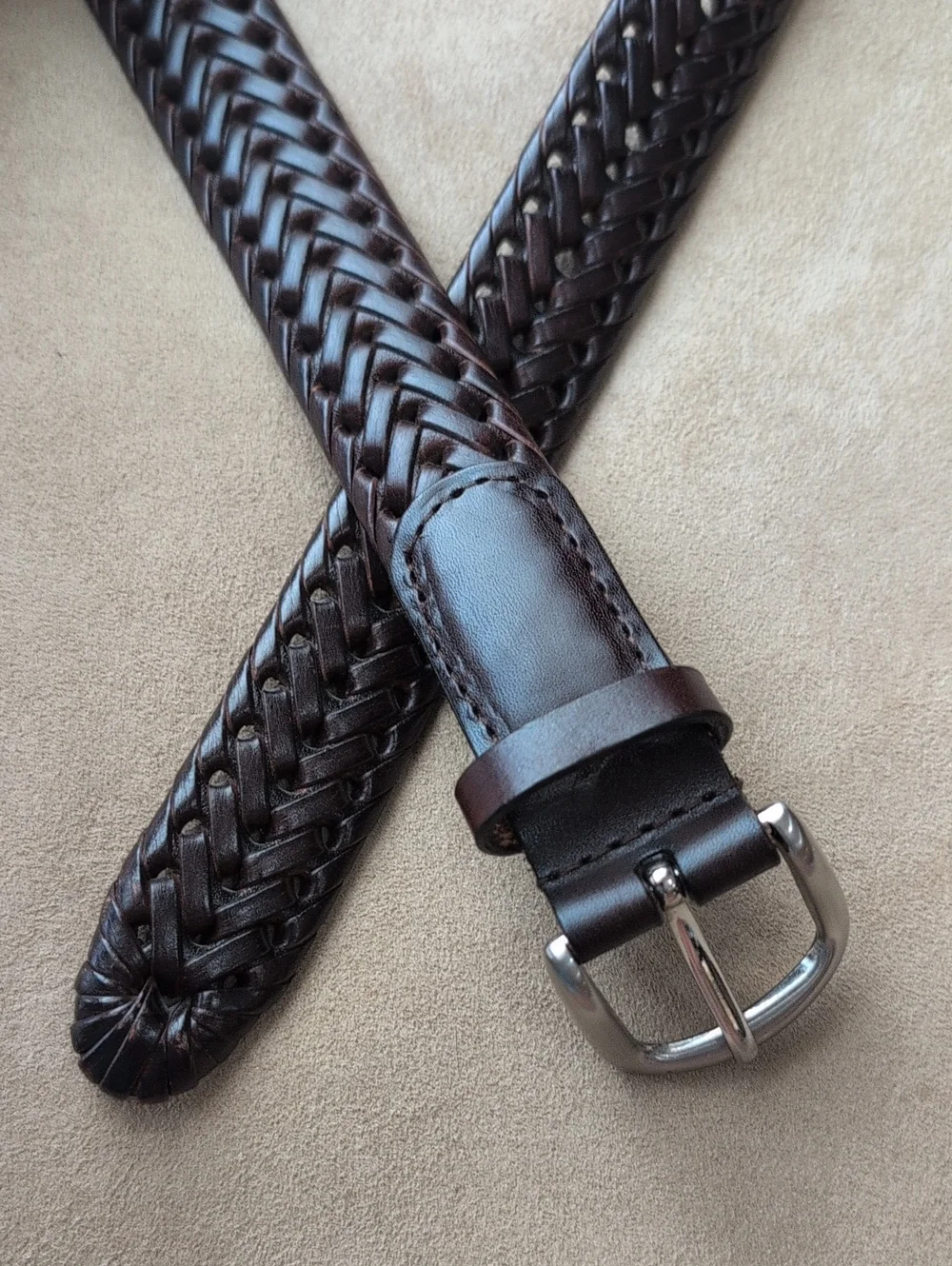 Men's Woven Leather Belt - Dark Brown
